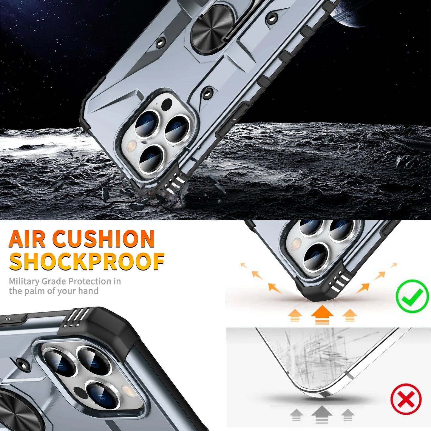 iPhone case with support ring. All in Metal.