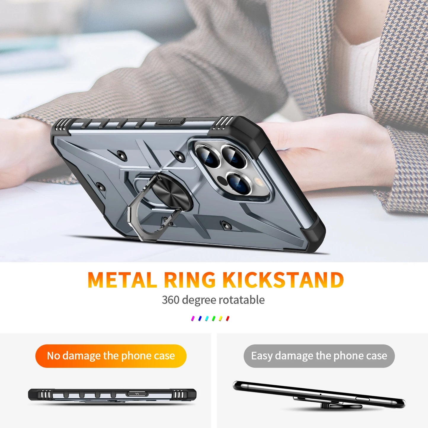 iPhone case with support ring. All in Metal.