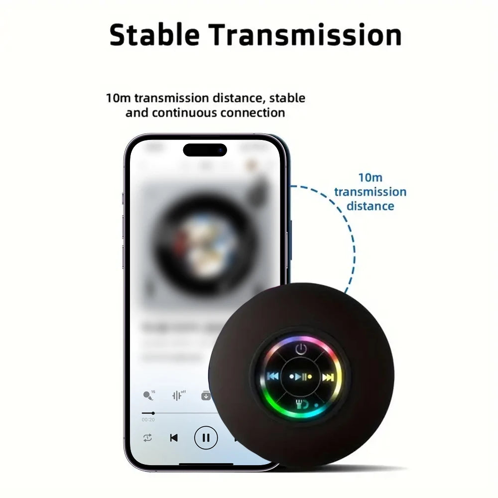 Waterproof Bluetooth Shower Speaker – LED Light - Strong Suction Cup - Stereo Sound