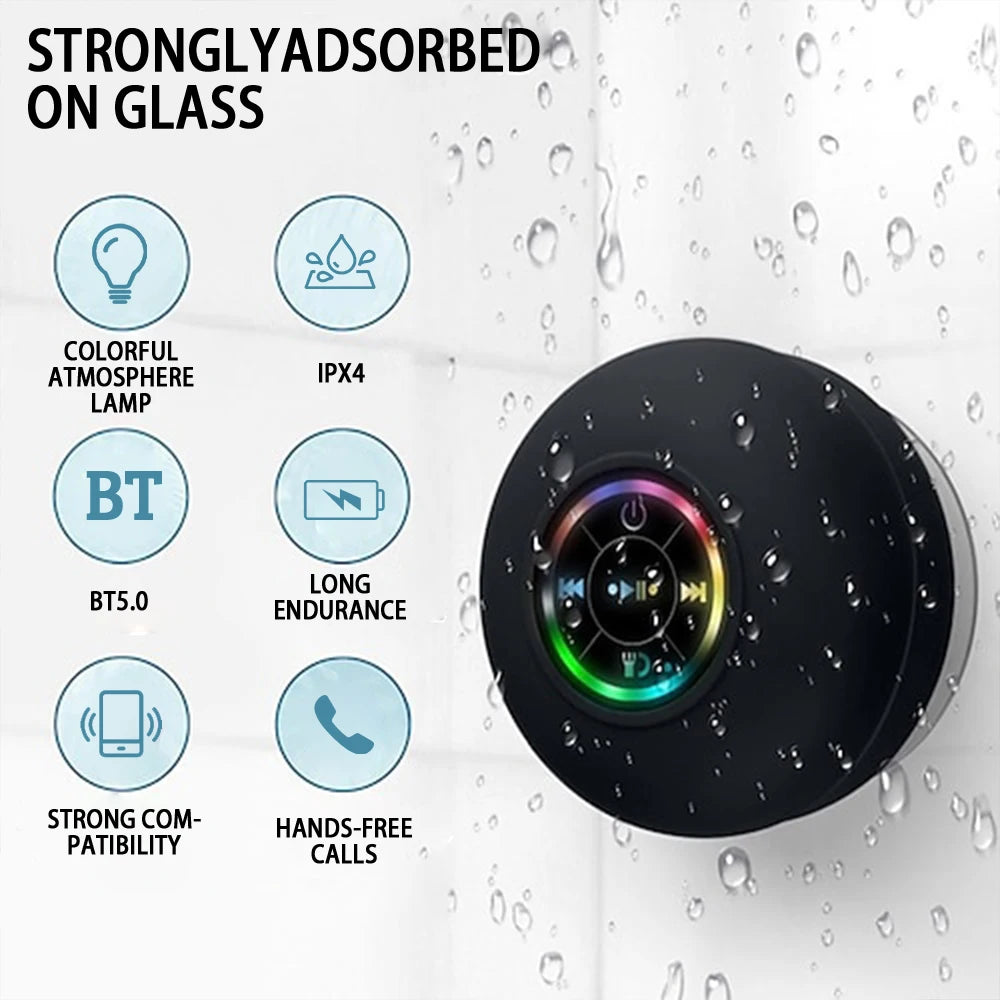 Waterproof Bluetooth Shower Speaker – LED Light - Strong Suction Cup - Stereo Sound