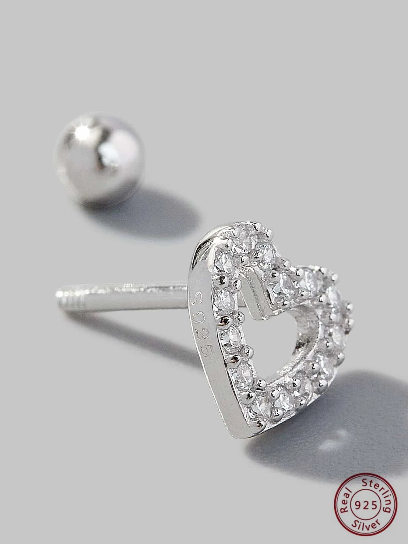 BRINCO FEMININO CORAÇÃO PRATA ESTERLINA + ZIRCONIA