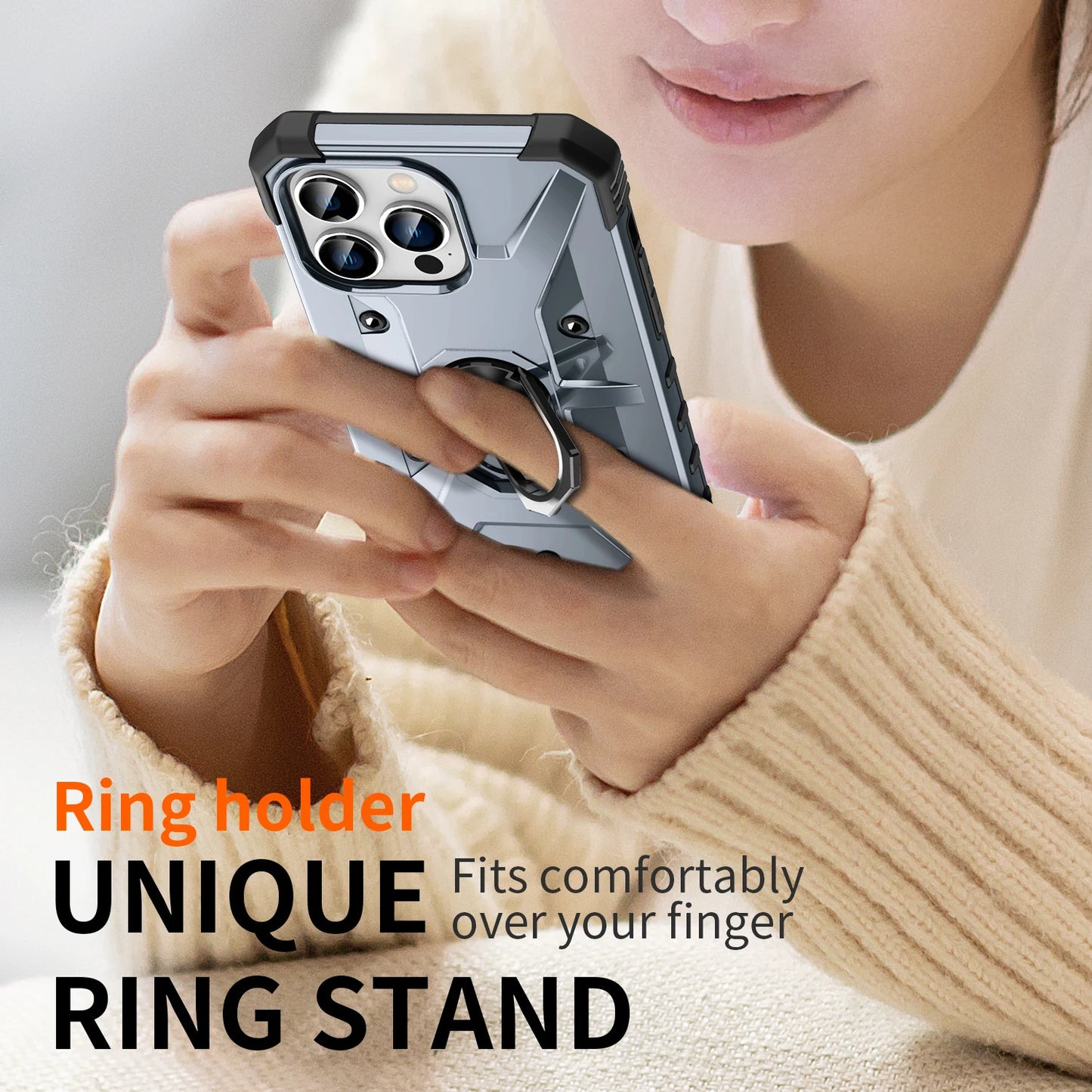iPhone case with support ring. All in Metal.