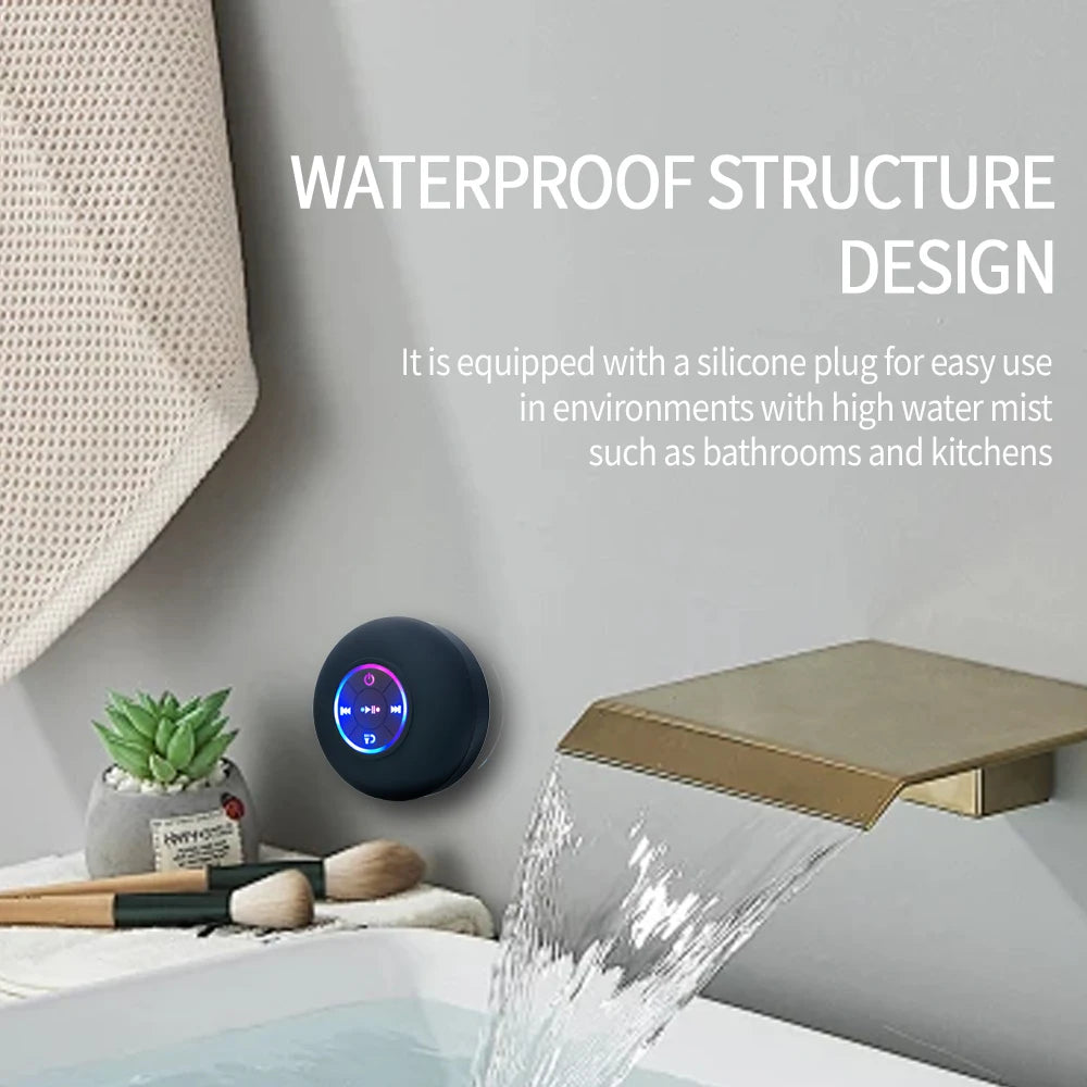 Waterproof Bluetooth Shower Speaker – LED Light - Strong Suction Cup - Stereo Sound