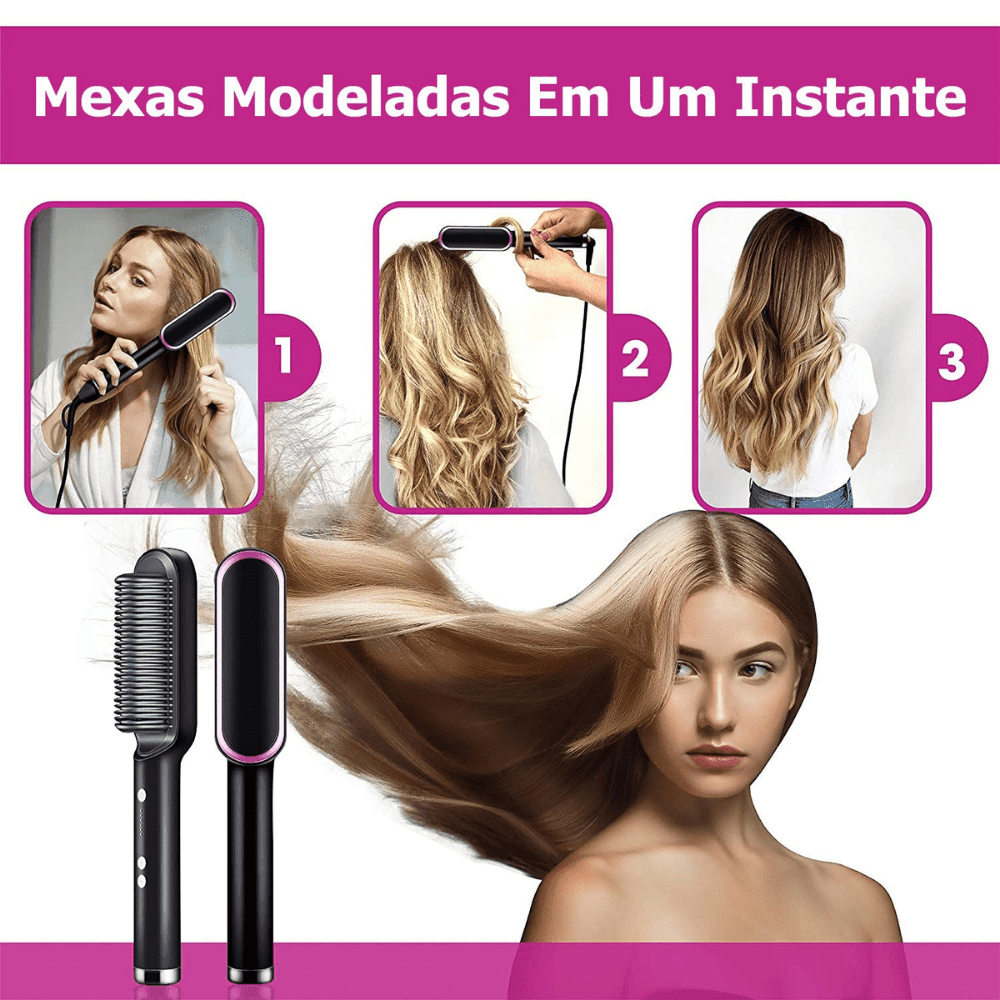 Escova Alisadora 5 em 1 Original Zafit Hair - Alisa, Seca, Hidrata, Modela e Anti-Frizz