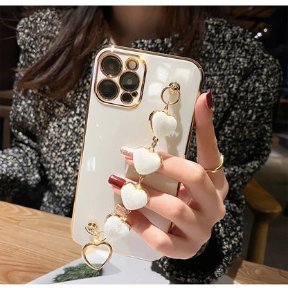 Luxury Plating Heart Metal Bracelet Phone Chain Case for iPhone