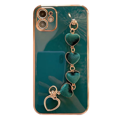 Luxury Plating Heart Metal Bracelet Phone Chain Case for iPhone