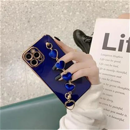 Luxury Plating Heart Metal Bracelet Phone Chain Case for iPhone