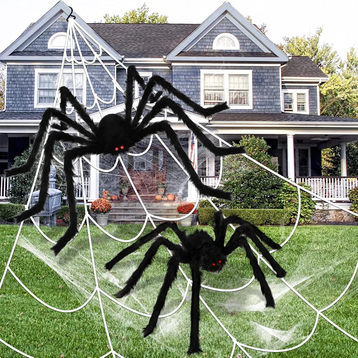 Giant Black Spider Halloween Decoration – Outdoor Scary Prop for Yard, Porch & Haunted House