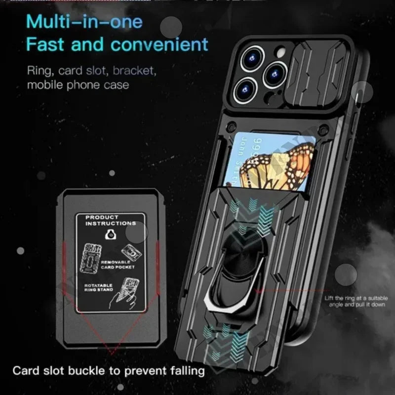 iPhone Case - Camera Ring Holder - Military Grade Card Slot