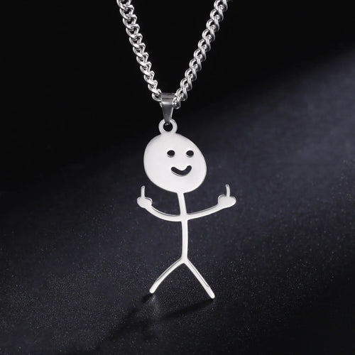 Corrente Longa da Moda com Desenho de Dedo Médio Stickman