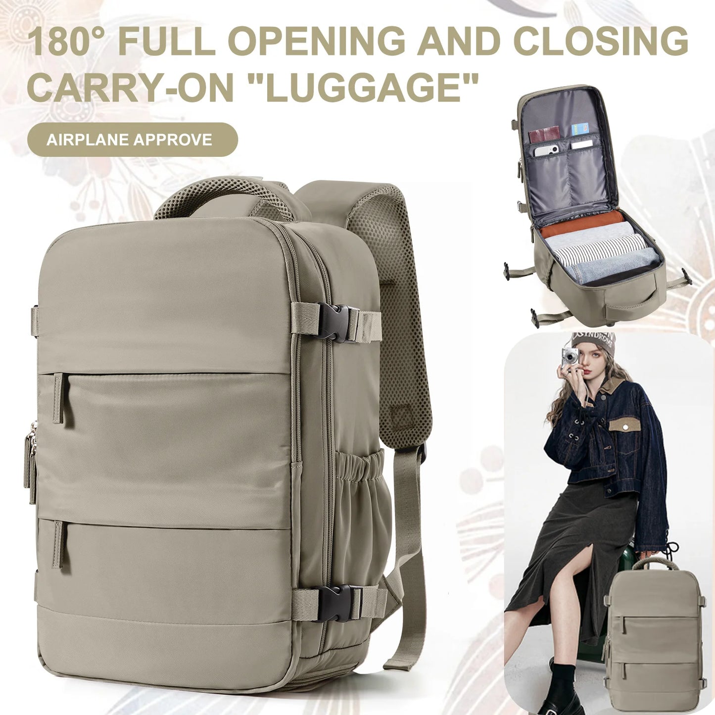 Backpack Ryanair 40x20x25,Vacuum Packaged Travel Backpack Short-Trip Rucksack