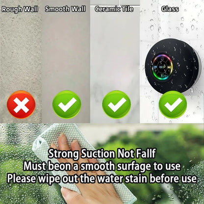 Waterproof Bluetooth Shower Speaker – LED Light  -  Strong Suction Cup  -  Stereo Sound