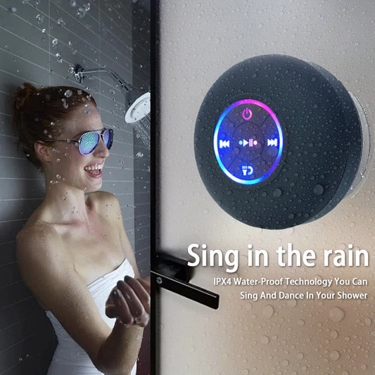 Waterproof Bluetooth Shower Speaker – LED Light  -  Strong Suction Cup  -  Stereo Sound