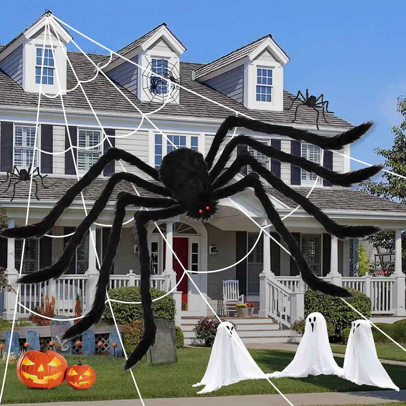 Giant Black Spider Halloween Decoration – Outdoor Scary Prop for Yard, Porch & Haunted House