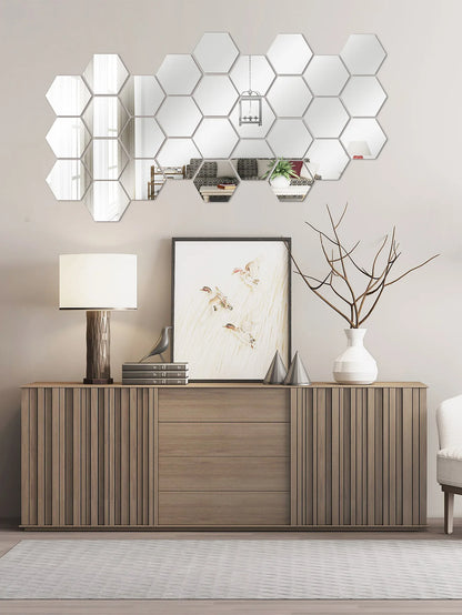 Mirror Wall Sticker Hexagon Geometric 12 Pcs